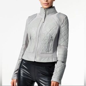 NEW Blanc Noir Leather Mesh Moto Jacket - Sharkskin - Women's Medium